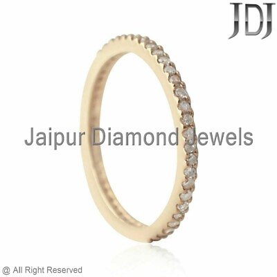 Solid 14K Yellow Gold Natural Diamond Stackable Dainty Eternity Gift Band Ring $266.40