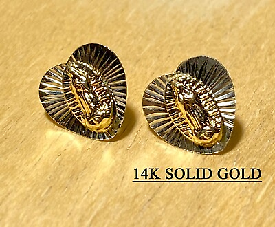 #ad Solid 14K Gold basket Virgin Mary Guadalupe Heart stud Dainty earring For Women $52.49
