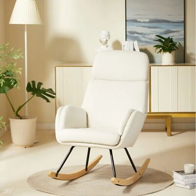 #ad Rocking Chair Glider Chair Nursery Lounge Armchair Upholstered Tall Back Accent $59.99