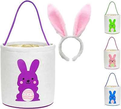 #ad Easter Bunny Basket Kids Easter Eggs Hunt Basket Party Decorations Gift Handles $21.99