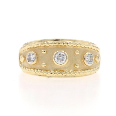 #ad Yellow Gold Diamond Three Stone Band 14k Round Brilliant .30ctw Ring $719.99