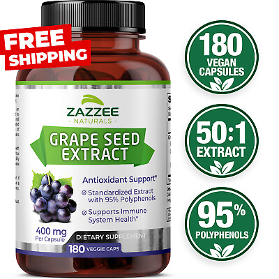 #ad Grape Seed Extract 180 Veggie Capsules 400 mg 95% Polyphenols Antioxidant $22.94