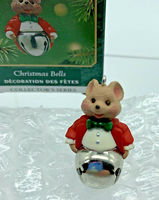 #ad Hallmark series Mouse In Red Tail#x27;s Christmas Bell 2001 Ornament Miniature Mice $5.45