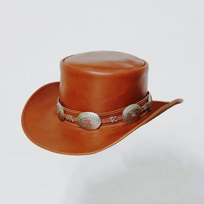 #ad Brown Leather Steampunk El Dorado Top Hat With Devil Concho Band TH69 C $105.00