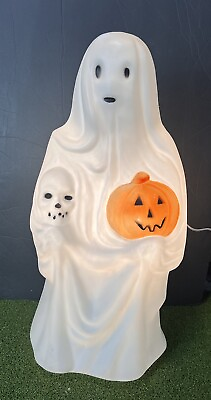 #ad 23quot; Vintage Empire Lighted Blow Mold Ghost Skull Pumpkin Halloween $49.50