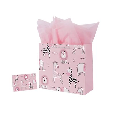 #ad Lyforpyton Large Gift Bags with Tissue Paper 12quot;x4.7quot;x10.6quot; Pink Zoo Gift Bag... $13.34