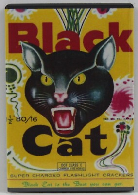 Black Cat Firecrackers Label Art 2quot; x 3quot; Fridge Locker Magnet. Unique Gift $6.39