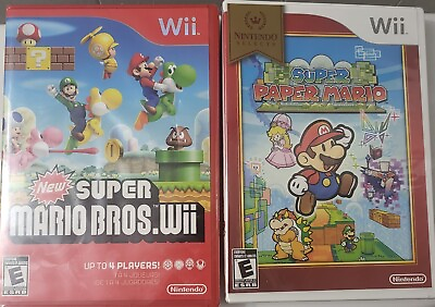#ad New Super Mario bros Wii and Super Paper Mario Wii factory sealed $90.00