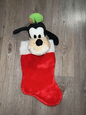 #ad Vintage Disney 3 D Goofy Plush Red 21” Christmas Stocking New Old Stock CUTE $33.95
