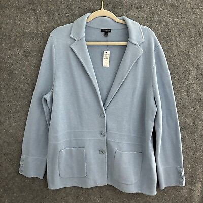 #ad NEW Talbots Blazer Jacket Womens 1X Light Blue Knit Pockets Stretch Cotton Blend $49.88