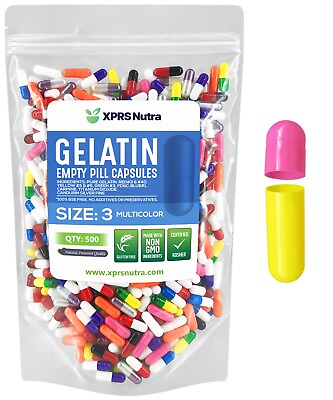 #ad Size 3 Multi Colored Empty Gelatin Pill Capsules Kosher Gel Caps Gluten Free $169.99