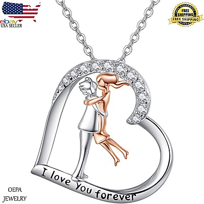 #ad 925 Sterling Silver Heart Necklace Lover Gifts I Love You Forever Necklace $85.00