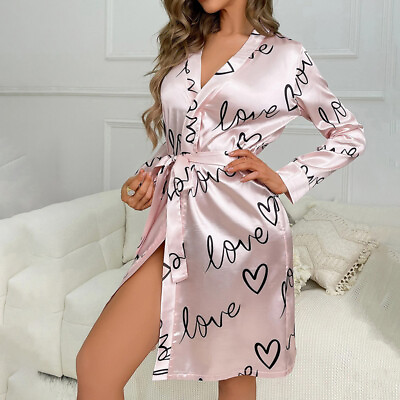 #ad Women Silk Satin Nightgown Print Robe Dress Babydoll Kimono Pajama Sleepwear New $14.73