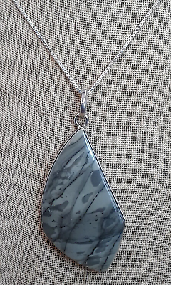 #ad Vintage Artisan Made Picasso Jasper Sterling Silver Pendant Necklace 24quot; $32.99