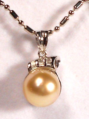 #ad golden South Sea pearl pendant diamonds solid 14k white gold. $399.20