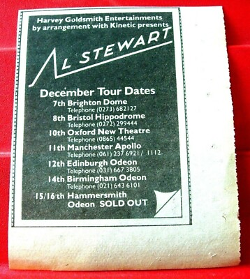 #ad Al Stewart UK Tour Vintage ORIGINAL 1978 Press Magazine ADVERT 5.5quot;x 3.5quot; GBP 1.99