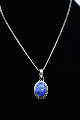925 Sterling Silver Necklace Chain Stone Lapis Blue Pendant Vintage Tribal Bn7 $74.00