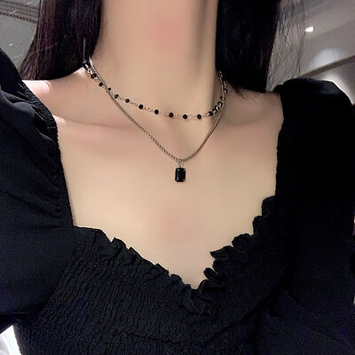 #ad Women Choker Necklace Double Layer Beads Necklace Gift for Friend Silver Color $2.06
