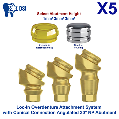 #ad 5x Set Abutment Angulated 30° Conical Loc In Attachment NP Extra Soft Cap $397.00