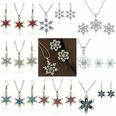 #ad Elegant Zircon Crystal Snowflake Pendant Necklace Women 925 Silver Bride Jewelry C $4.00