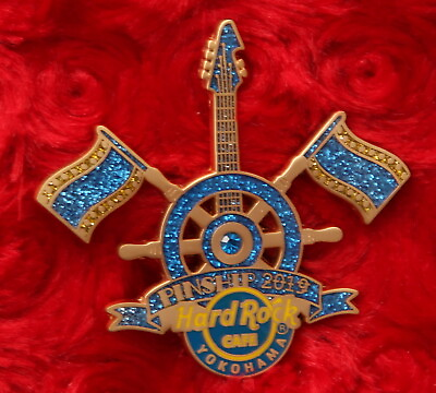 #ad Hard Rock Cafe Pin YOKOHAMA Pinship Wheel Guitar ship sail boat flag Japan hat $17.59