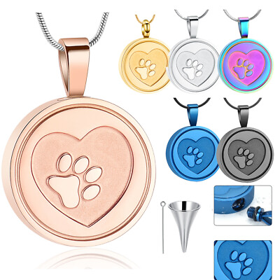 Circle Paw Print Pet Cremation Jewelry Urn Necklace Ashes Memory Jewelry Pendant $11.80