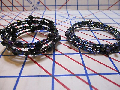 #ad Lot 2 NEW Artisan Iridescent Seed Bead Coil Bracelets: Blue Black Sparkle $7.59