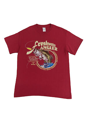 #ad Mens Red Freshwater Angler Largemouth Bass Fishing T Shirt Graphic Tee Large $16.99