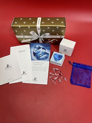 #ad Swarovski Memories Crystal Blue Heart Paperweight with Mini Clear HEARTS $70.00