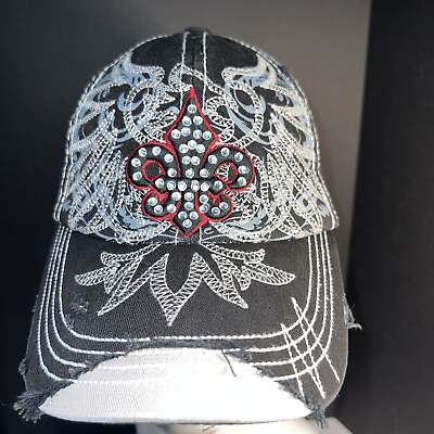 #ad Embroidered Rhinestone Studded OSFA Adjustable Distressed Unisex Cap Hat MINT $14.99