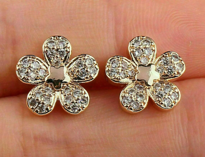 #ad Early Retro Era Vintage Earrings 2 Ct Simulated Diamond 14K Yellow Gold Plated $155.29