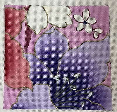 #ad Purple Lily Flower Daisy Floral Decor Handpainted Needlepoint Canvas HP F147B $34.69