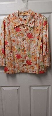 #ad Coldwater Creek Size XL Jacket Pink Orange Floral Spring Lightweight Button Up $15.94