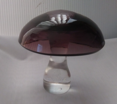 #ad Vintage Pilgrim Art Glass Hand Blown Mushroom Cottage Decor Purple amp; Clear 4”H $69.99