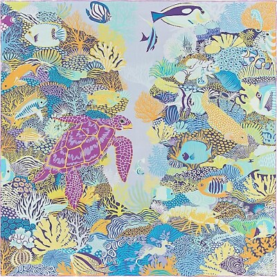 #ad Hermes Mousseline Silk Shawl Scarf Under The Waves Blue Chiffon Auth New 140 cm $1510.50