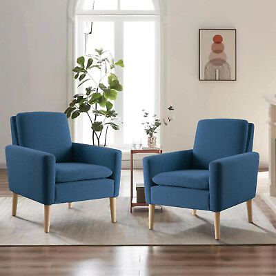 #ad Blue Linen Armchair Wood Leg Upholstered Single Sofa Home Office Casual Seat US $277.98