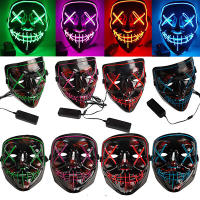 #ad Halloween LED Scary Mask Party Festival Cosplay Wire Light Costume 3 Models $8.19