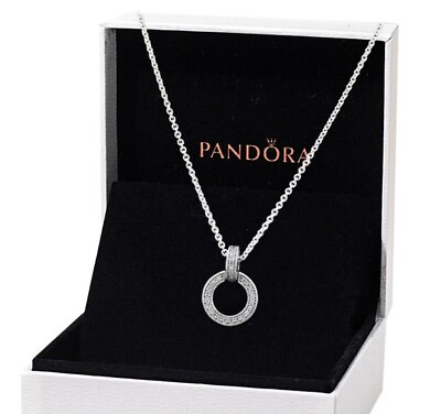 #ad Authentic PANDORA Necklace Sterling Silver Double Circle Necklace 399487C01 45 $41.99