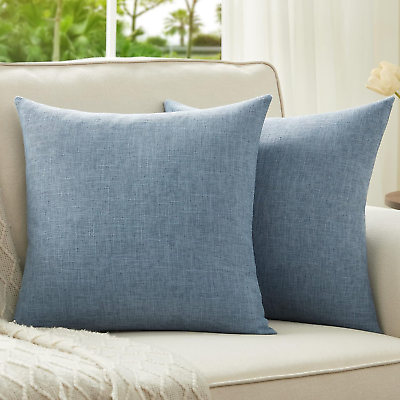 #ad Set of 2 Grey Blue Pillow Covers 20X20 Inch Rustic Linen Square Decor... $21.93