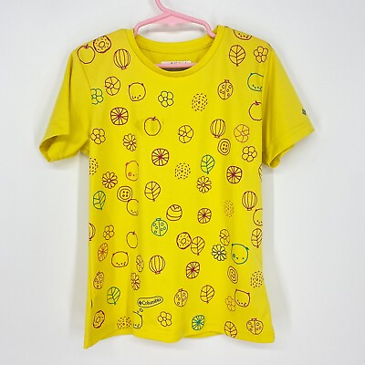 #ad Columbia Girls Kids Polyester Shirt Top Yellow Fun Print Size 7 8 S 1533 $5.50