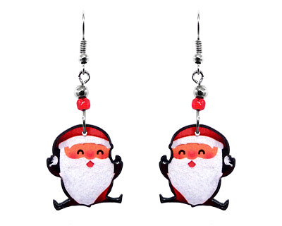 #ad Jumping Santa Claus Graphic Dangle Earrings Holiday Christmas Jewelry Cute Gifts $13.99