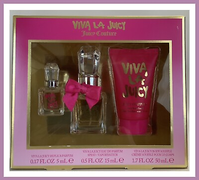 #ad #ad Juicy Couture Viva La Juicy Gift Set W Parfum Perfume Body Soufflé NIB A92 $29.99