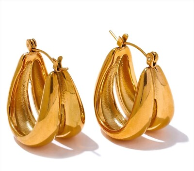 #ad Sterling Cubic Round Stud Hoop Earrings 18k Yellow Gold Plated Jewelry for Women AU $21.80