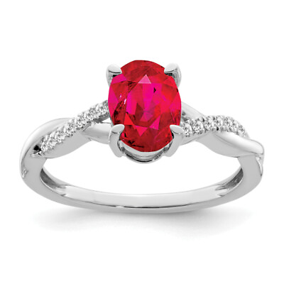 #ad 14K White Gold Oval Ruby Diamond Ring $1017.00