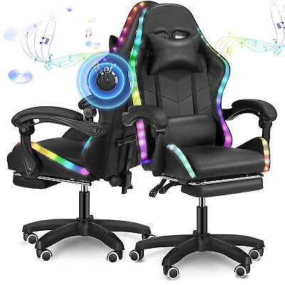 #ad Gaming Chair with Bluetooth Speaker High Back Office Chair with RGB LED Light $121.99