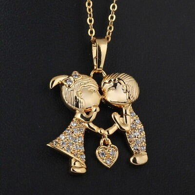 #ad 2 Ct Round Cut Lab Created Diamond Heart Kissing Pendant 14K Yellow Gold Plated $90.00
