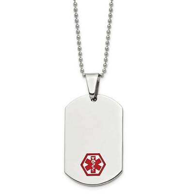 #ad 24quot; Stainless Steel Polished with Red Enamel Medical ID Necklace $75.00