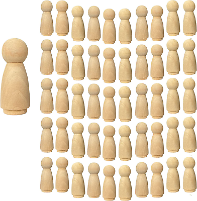 #ad 50 Pack Wood Peg Dolls Unfinished Wooden People Craft Blank Family Figures 3 4 X $12.99