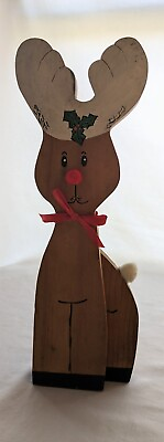 #ad Christmas Decorated Hand Crafted Deer Wooden Figurine 11 Inches Tall $11.00