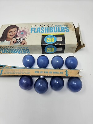 #ad Sylvania Blue Dot Press 25B Vintage Camera Photo Flash Bulbs Partial Box Read $8.99